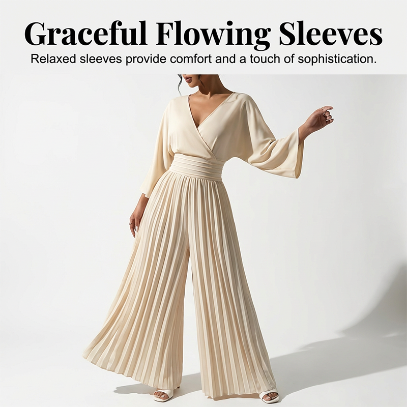 ✨ Elegant V-Neck Pleated Wide-Leg Jumpsuit – Chic, Comfortable & Perfect for Any Occasion 💃💖