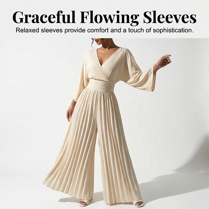 ✨ Elegant V-Neck Pleated Wide-Leg Jumpsuit – Chic, Comfortable & Perfect for Any Occasion 💃💖