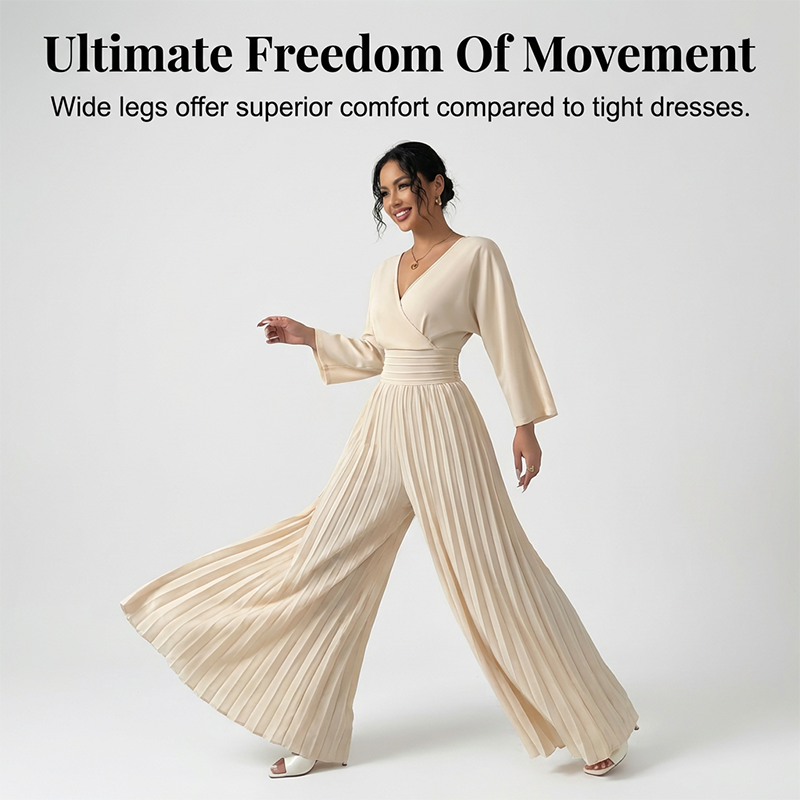 ✨ Elegant V-Neck Pleated Wide-Leg Jumpsuit – Chic, Comfortable & Perfect for Any Occasion 💃💖