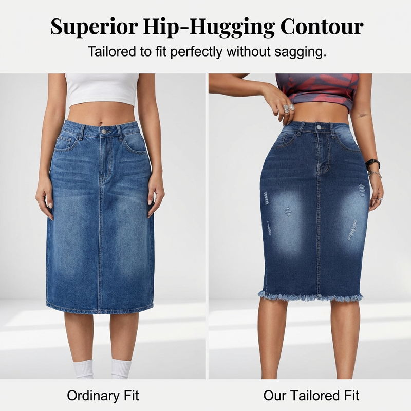 💎 -50% HIGH-WAIST FRAYED DENIM SKIRT! 💎 Vintage Distressed, A-Line Fit & Stretch Comfort – The Ultimate Wardrobe Staple