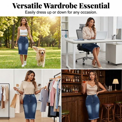 💎 -50% HIGH-WAIST FRAYED DENIM SKIRT! 💎 Vintage Distressed, A-Line Fit & Stretch Comfort – The Ultimate Wardrobe Staple