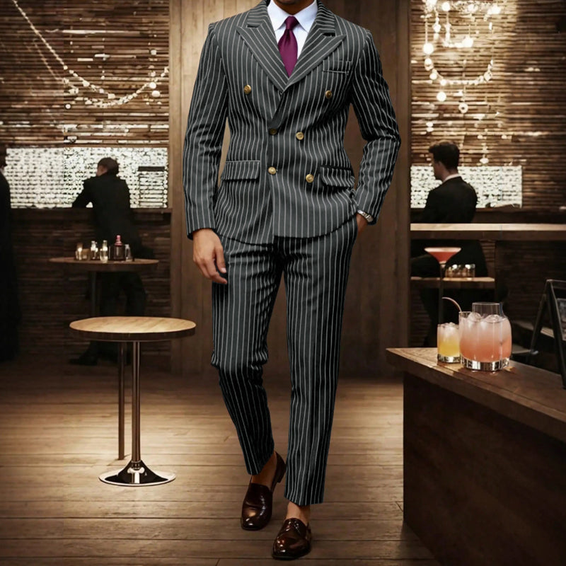 🔥Hot Sale Offers-Men's Double-Breasted Pinstripe Suit Set