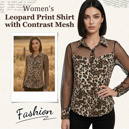Women's Leopard Print Shirt with Contrast Mesh