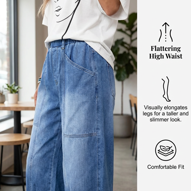 Women’s Elastic Waist Loose Fit Cropped Jeans