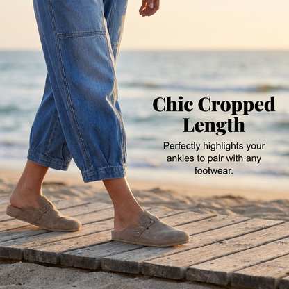 Women’s Elastic Waist Loose Fit Cropped Jeans