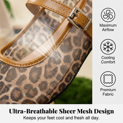 Women's Leopard Print Mesh Mary Jane Flats