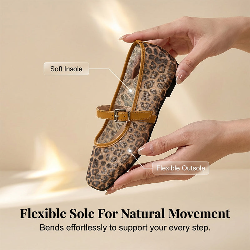 Women's Leopard Print Mesh Mary Jane Flats
