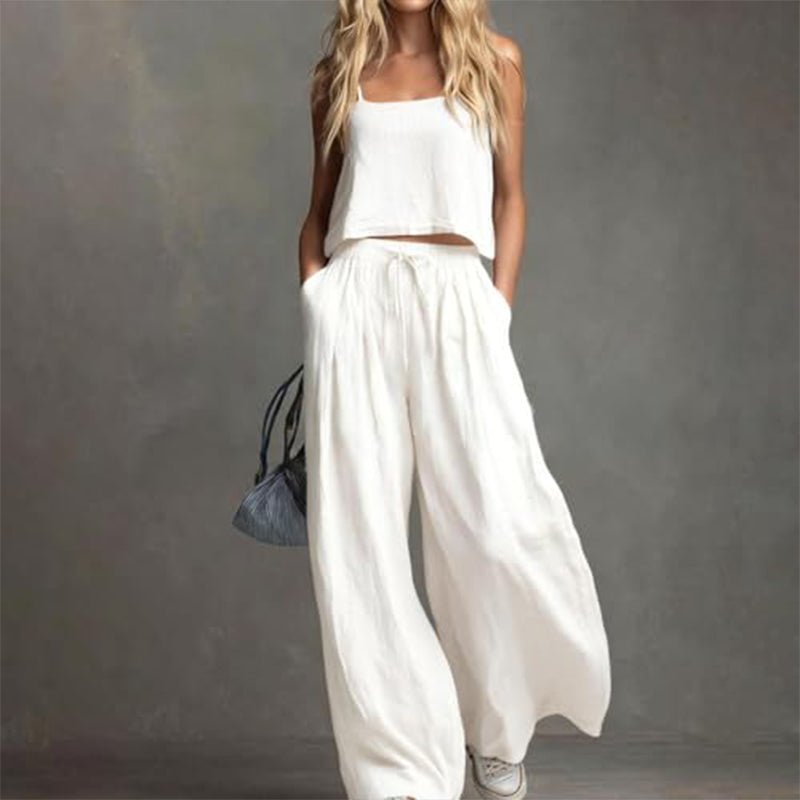 Women's Crop Top & Wide-Leg Pants 2-Piece Set
