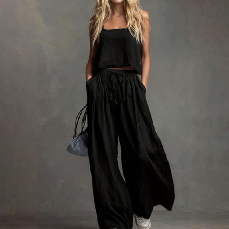 Women's Crop Top & Wide-Leg Pants 2-Piece Set