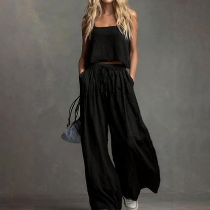 Women's Crop Top & Wide-Leg Pants 2-Piece Set