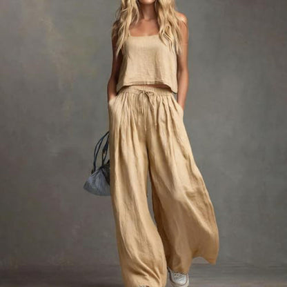 Women's Crop Top & Wide-Leg Pants 2-Piece Set