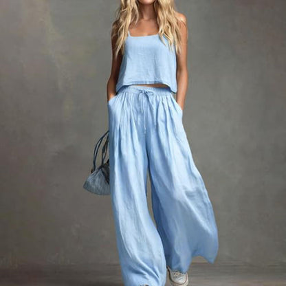 Women's Crop Top & Wide-Leg Pants 2-Piece Set