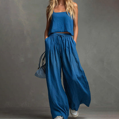 Women's Crop Top & Wide-Leg Pants 2-Piece Set