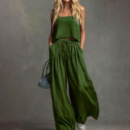Women's Crop Top & Wide-Leg Pants 2-Piece Set