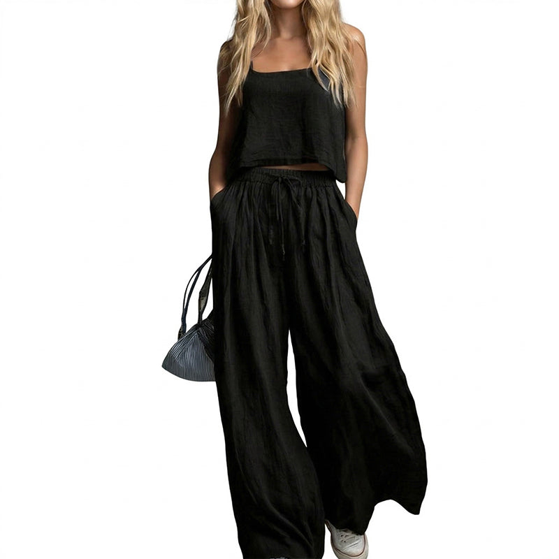 Women's Crop Top & Wide-Leg Pants 2-Piece Set