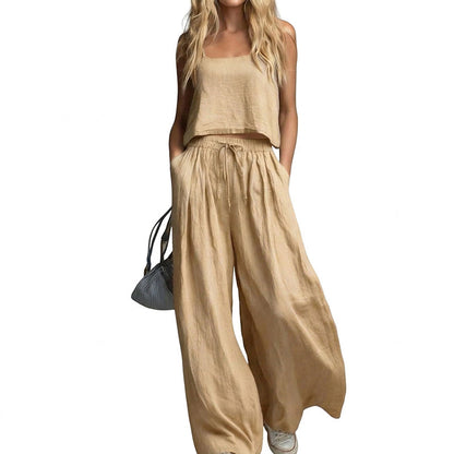 Women's Crop Top & Wide-Leg Pants 2-Piece Set