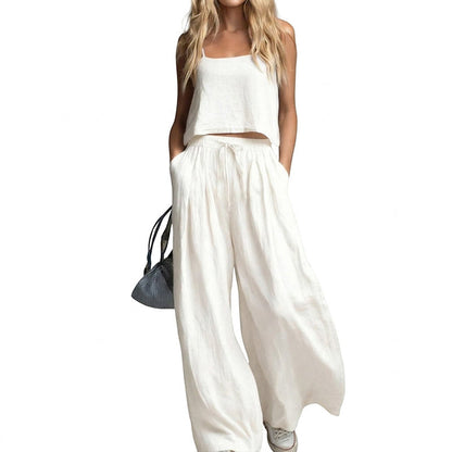 Women's Crop Top & Wide-Leg Pants 2-Piece Set