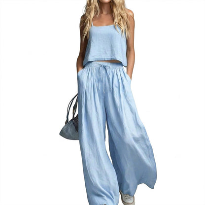 Women's Crop Top & Wide-Leg Pants 2-Piece Set