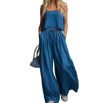 Women's Crop Top & Wide-Leg Pants 2-Piece Set