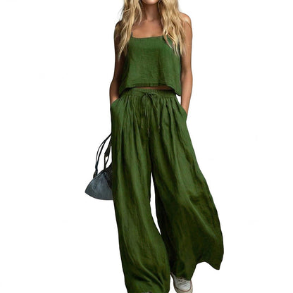 Women's Crop Top & Wide-Leg Pants 2-Piece Set