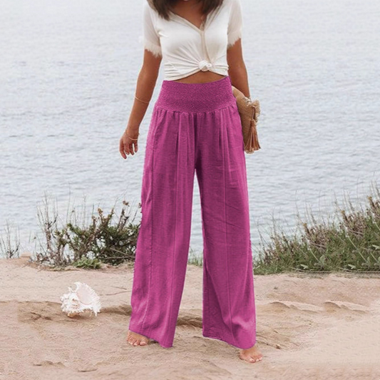 Women’s Casual Solid Elastic Wide-Leg Pants