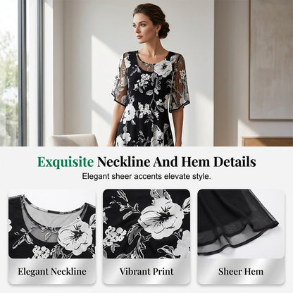 🔥Limited-time offer-Women's Elegant Floral Print Chiffon Dress