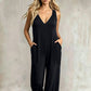 Uanstrengt sommerjumpsuit med V-hals for damer