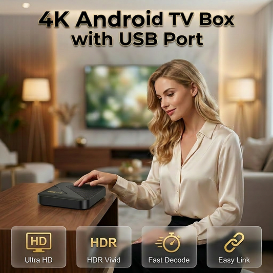 📺 50% RABATT – 4K Android TV-boks med USB-port – HDR – trådløs tilkobling – jevn spillytelse – intelligent kjøling – for streaming og gaming