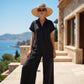 🌿Løs, kortærmet jumpsuit med knapper for damer – komfortabel, flatterende og uanstrengt stilig✨