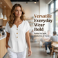 🌟 Stilen alle leter etter – hos oss til halv pris! Casual T-skjorte med V-hals og knapper for kvinner